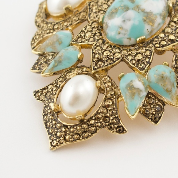 Vintage Sarah Coventry Faux Turquoise & Faux Pearl Pendant / Brooch Pin 1960s - Picture 4 of 7